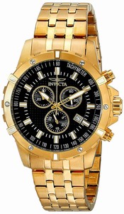 Invicta Black Dial 18k Gold Plated Stainless Steel Watch #17505 (Men Watch)