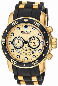 Invicta Pro Diver Quartz Chronograph Date Black Polyurethane Watch # 17566 (Men Watch)