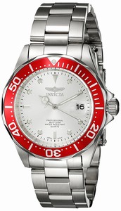 Invicta Silver Dial Stainless Steel With Red Top Ring Band Watch #17567 (Men Watch)