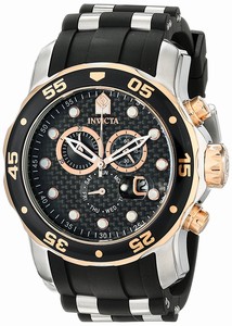 Invicta Pro Diver Quartz Chronograph Day Date Black Polyurethane Watch # 17877 (Men Watch)