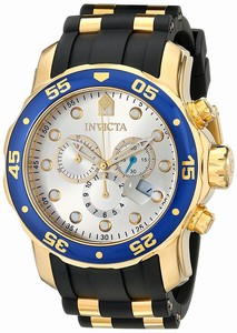 Invicta Pro Diver Quartz Chronograph Date Black Polyurethane Watch # 17880 (Men Watch)