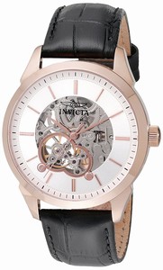 Invicta Specialty Mechanical hand Wind Skeleton Dial Black Leather Watch # 18139 (Men Watch)