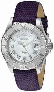 Invicta Angel Quartz Mother of Pearl Dial Date Purple Leather Watch # 18399 (Women Watch)