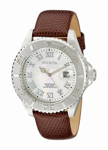 Invicta Pro Diver Quartz Mother of Pearl Dial Date Brown Leather Watch # 18423 (Men Watch)