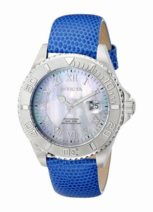 Invicta Pro Diver Quartz Mother of Pearl Roman Numeral Dial Date Blue Leather Watch # 18425 (Men Watch)