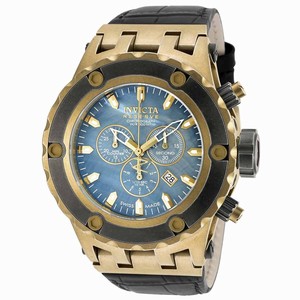 Invicta Blue Mother Of Pearl Dial Fixed Gold-tone With Black Top Ring Band Watch #18456 (Men Watch)