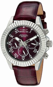 Invicta Pro Diver Quartz Analog Day Date Purple Leather Watch # 18475 (Women Watch)