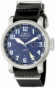 Invicta Quartz GMT Date Black Leather Watch # 18887 (Men Watch)