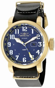 Invicta Aviator Quartz Blue Dial Date Black Leather Watch # 18889 (Men Watch)