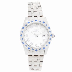 Invicta Mother Of Pearl Dial Fixed Stainless Steel Set With Blue Crystal Band Watch #18978 (Women Watch)