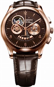 Zenith Automatic Brown Guilloche Rose Gold Accented Chronograph With Power Reserve Indicator And Partial Skeleton View Of Movement Escapement Dial Brown Crocodile Leather Band Watch #18.0510.4021/75.C491 (Men Watch)