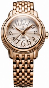 Zenith Automatic Silver With Arabic Numeral Guilloche Dial Polished 18kt Rose Gold Band Watch #18.1220.67/01.M1220 (Women Watch)