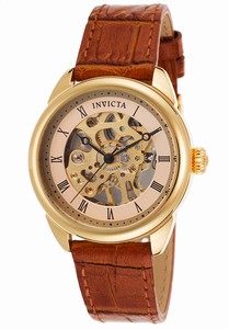 Invicta Specialty Mechanical Hand Wind Analog Skeletonized Dial Brown Leather Watch # 19197 (Women Watch)