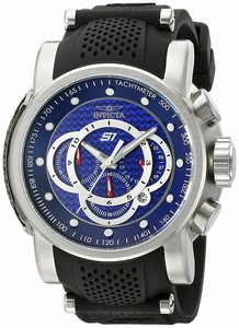 Invicta S1 Rally Blue Dial Chronograph Date Black Silicone Watch # 19320 (Men Watch)