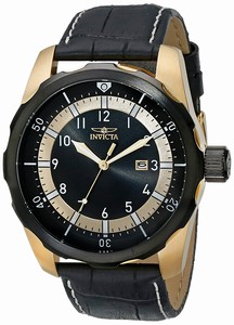 Invicta Aviator Quartz Black Dial Date Black Leather Watch # 19564 (Men Watch)
