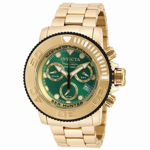 Invicta Green Dial Uni-directional Rotating Gold Ion-plated Band Watch #19604 (Men Watch)