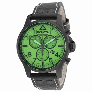 Invicta Reserve Green Dial Chronograph Date Black Leather Watch # 19754 (Men Watch)