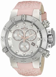 Invicta Subaqua Silver Dial Chronograph Date Pink Leather Watch # 19759 (Women Watch)