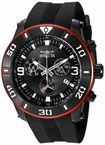 Invicta Pro Diver Quartz Chronograph Day Date Black Polyurethane Watch# 19825 (Men Watch)