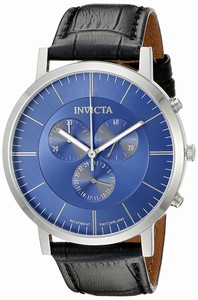 Invicta Blue Dial Chronograph Black Leather Watch # 19861 (Men Watch)