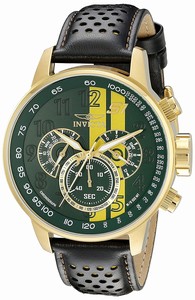 Invicta S1 Rally Green Dial Chronograph Date Black Leather Watch # 19902 (Men Watch)