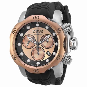 Invicta Rose And Black Dial Uni-directional Rotating Rose Gold-plated Band Watch #19921 (Men Watch)