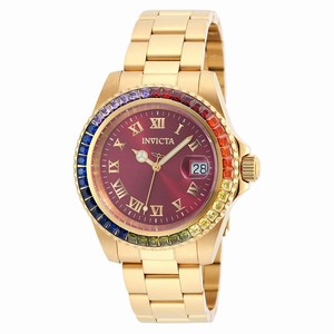 Invicta Burgundy Dial Fixed Gold-plated Set With Multi-colored Cryst Band Watch #20023 (Men Watch)