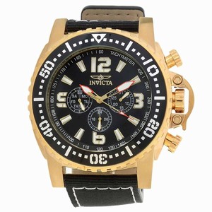 Invicta Black Dial Fixed Gold Ion-plated With Black Top Ring Band Watch #20078 (Men Watch)