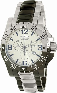 Invicta Silver Dial Uni-directional Rotating Black And Silver-tone Band Watch #20142 (Men Watch)