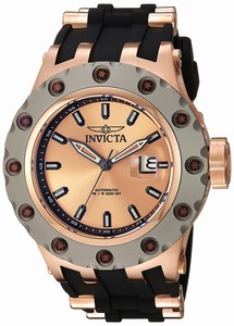 Invicta Subaqua Automatic Rose Gold Dial Date Black Silicone Watch # 20189 (Men Watch)