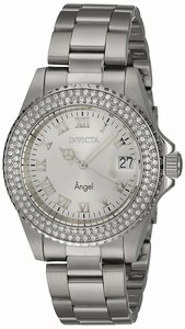 Invicta Silver Dial Fixed Stainless Steel Set With Crystals Band Watch #20213 (Women Watch)