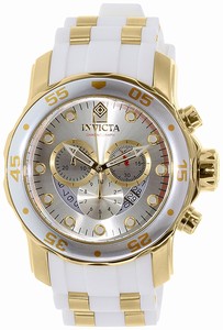 Invicta Silver Dial Uni-directional Rotating Gold-plated With A Silver Band Watch #20291 (Men Watch)