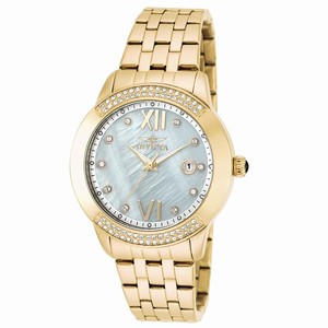 Invicta Mother Of Pearl Dial Fixed Gold-plated Set With Crystals Band Watch #20313 (Women Watch)