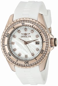 Invicta Wildflower Quartz Mother of Pearl Dial Crystal Bezel White Silicone Watch # 21381 (Women Watch)