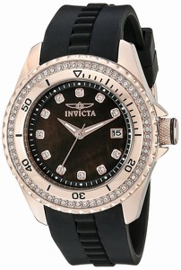 Invicta WildFlower Quartz Analog Date Crystal Bezel Black Silicone Watch # 21382 (Women Watch)