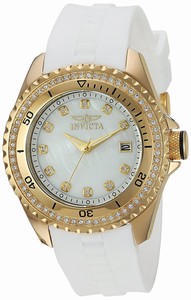 Invicta Wildflower Quartz Mother of Pearl Crystal Bezel White Silicone Watch # 21414 (Women Watch)