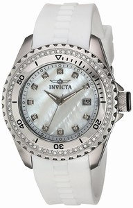 Invicta Wildflower Quartz Mother of Pearl Crystal Dial Crystal Bezel Whitre Silicone Watch # 21415 (Women Watch)