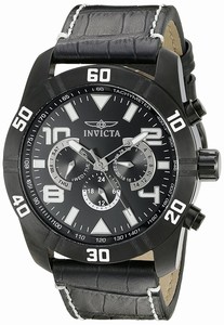 Invicta Pro Diver Black Dial Day Date Black Leather Watch # 21474 (Men Watch)