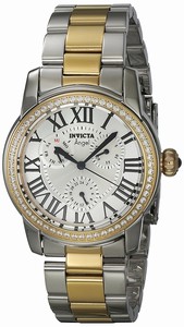 Invicta Silver Mother Of Pearl Dial Fixed Gold-plated Set With Crystals Band Watch #21707 (Women Watch)
