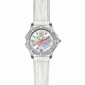 Invicta Wildflower Quartz Mother of Pearl Crystal Bezel White Leather Watch # 21783 (Women Watch)