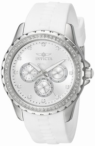 Invicta Angel Quartz Multifunction Dial Crystal Bezel White Polyurethane Watch # 21899 (Women Watch)