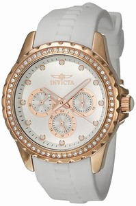 Invicta Angel Quartz Multifunction Dial Crystal Bezel White Polyurethane Watch # 21901 (Women Watch)