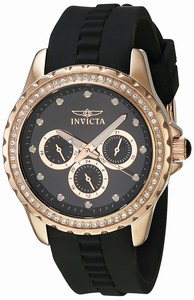 Invicta Angel Quartz Multifunction Dial Crystal Bezel Black Polyurethane Watch # 21902 (Women Watch)