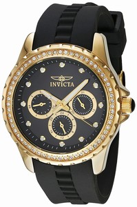 Invicta Black Dial Fixed Gold-plated Set With Crystals Band Watch #21904 (Women Watch)