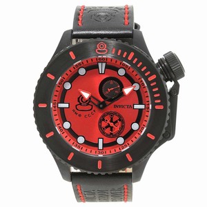 Invicta Quartz Red Dial Black Leather Watch # 22014 (Men Watch)