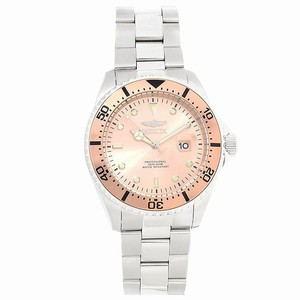 Invicta Rose Dial Uni-directional Rotating Stainless Steel With A Ro Band Watch #22052 (Men Watch)