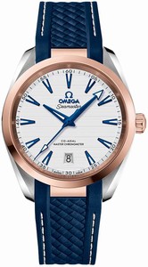 Omega Seamaster Aqua Terra 150M Co-Axial Master Chronometer 18k Rose Gold Bezel Blue Rubber Watch# 220.22.38.20.02.001 (Men Watch)