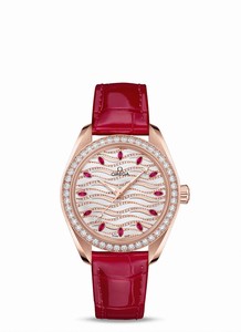 Omega Seamaster Aqua Terra 150M Co-Axial Master Chronometer Diamond Red Leather Watch# 220.58.34.20.99.004 (Women Watch)