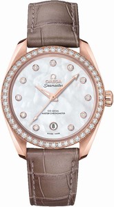 Omega Seamaster Aqua Terra 150M Co-Axial Master Chronometer Diamond Bezel Leather Watch# 220.58.38.20.55.001 (Women Watch)