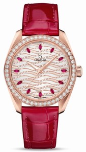 Omega Seamaster Aqua Terra 150M Co-Axial Master Chronometer Diamonds 18k Sedna Gold Case Red Leather Watch# 220.58.38.20.99.004 (Women Watch)